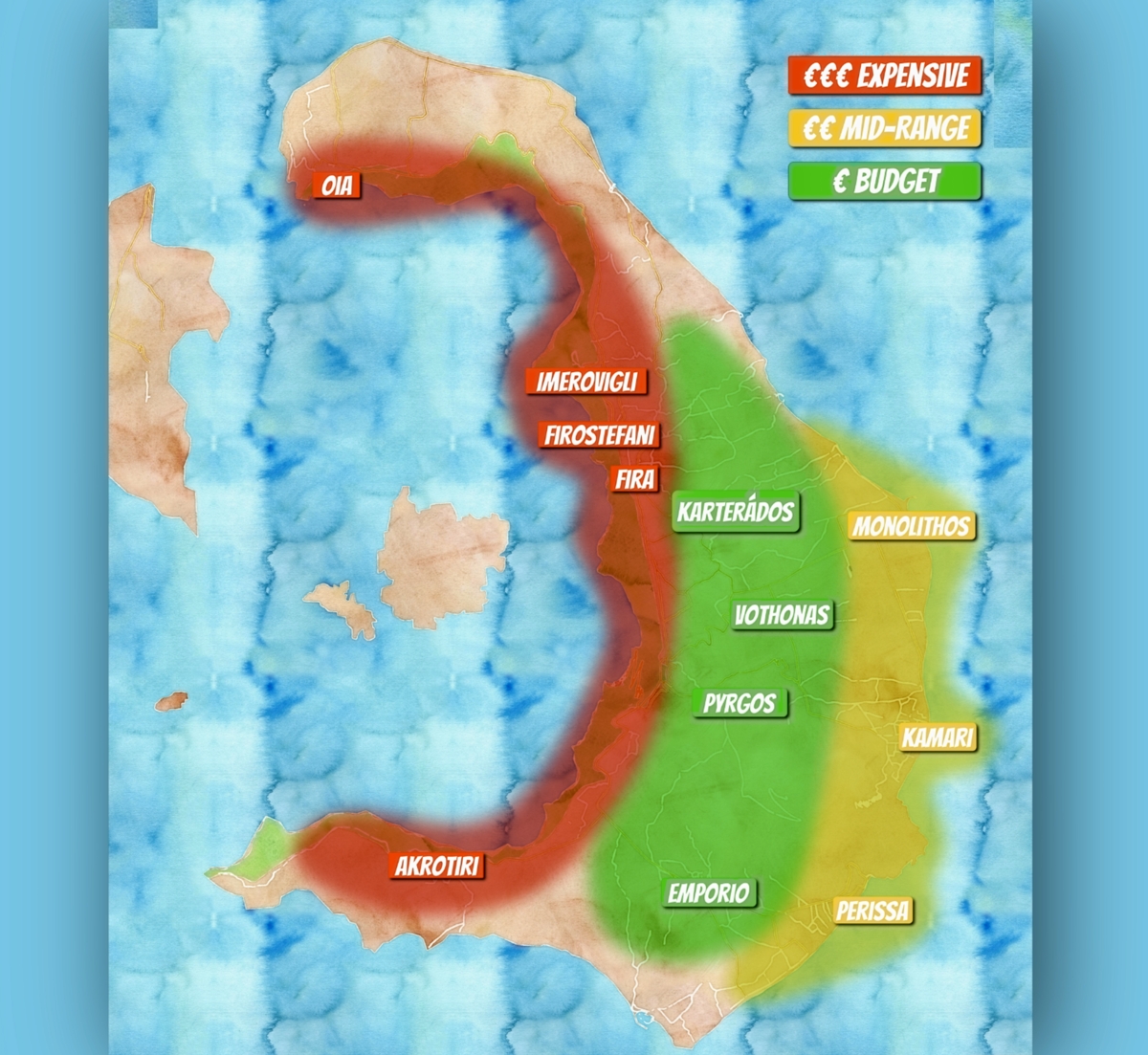 Santorini Map Accommodation Areas