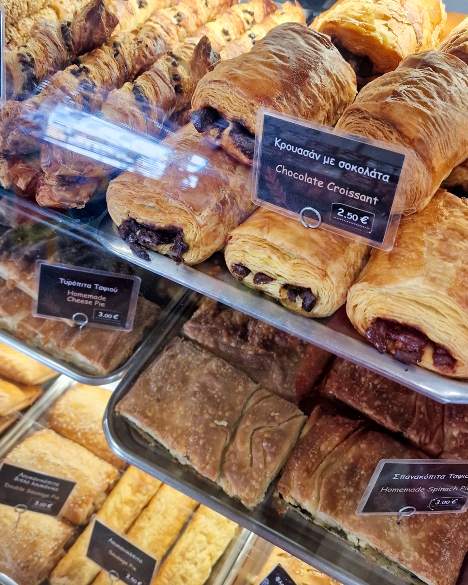 Pastry selection at Buongiorno Bakery, Ios