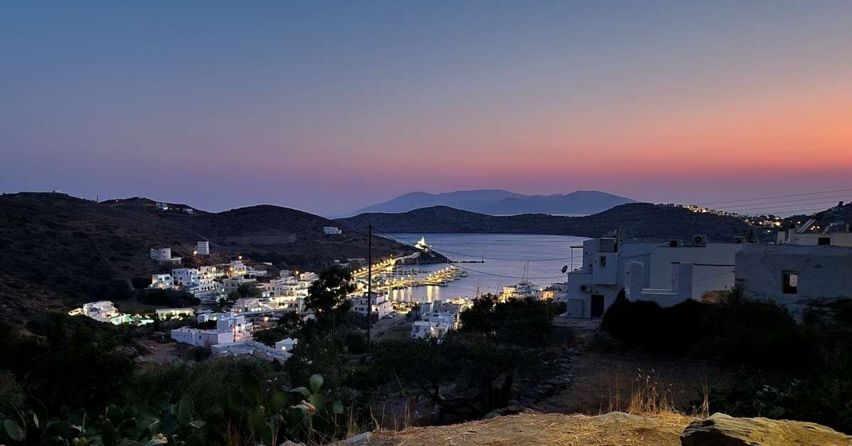 Gialos Port from Chora at dusk